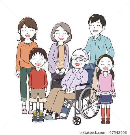 Older smiling men and their families 67542908