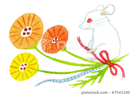 水彩畫:老鼠和花三和 水彩畫:老鼠和花三和 67543190