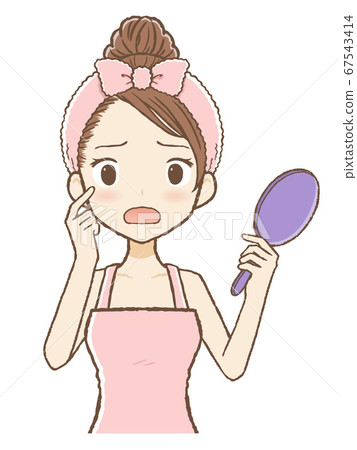 室內裝扮的女孩，手持鏡子2上半身，神魂顛倒 67543414