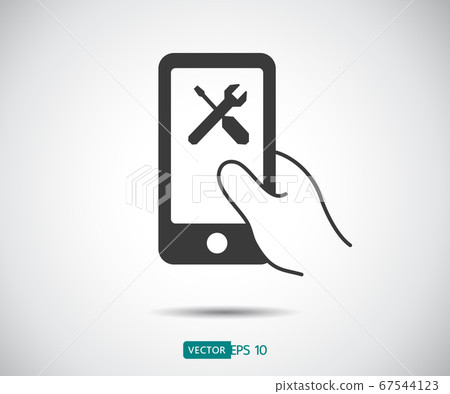 Hand holding with mobile phone in flat design Hand holding with mobile phone in flat design 67544123