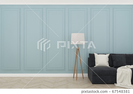 blue wall with wood floor ,3d render 67548381