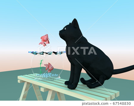 Cat aiming for goldfish 67548830