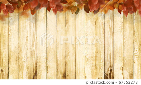 Wood texture and autumn leaves background 67552278