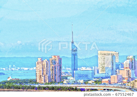 Fukuoka cityscape watercolor style 67552467