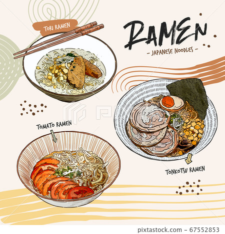Ramen collection, hand draw sketch vector. 67552853