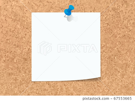 Note paper and push pin attached to the cork board 67553665