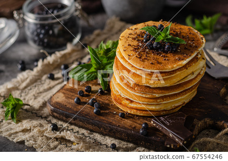 Vintage pancakes with berries Vintage pancakes with berries 67554246