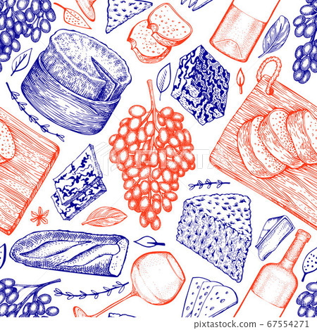 French food illustration seamless pattern. Hand 67554271