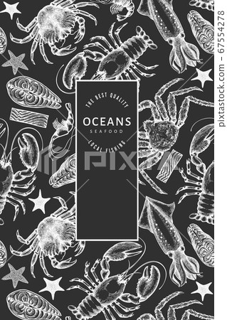 Seafood design template. Hand drawn vector seafood 67554278