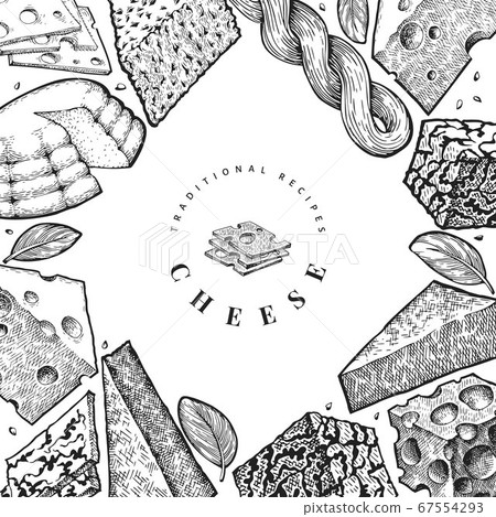 Cheese design template. Hand drawn vector dairy Cheese design template. Hand drawn vector dairy 67554293