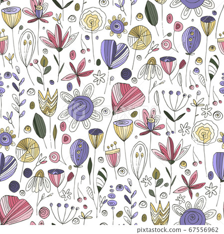 Floral doodle seamless vector pattern. - Stock Illustration [67556962 ...