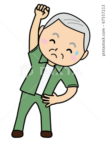 Grandpa pose 01_04 (Grandma doing gymnastics with a slightly troubled face) 67557213