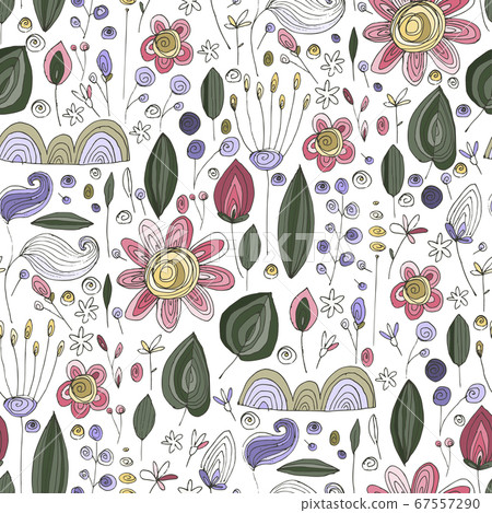 Floral doodle seamless vector pattern. - Stock Illustration [67557290 ...