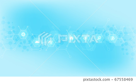 Technology background with flat icons and symbols. Concept and idea for internet of things, communication, network, innovation technology, system integration. 67558469
