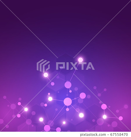 Abstract background of molecular structures. Molecules or DNA strand, genetic engineering, neural network, innovation technology, scientific research. Technological, science and medicine concept. 67558470