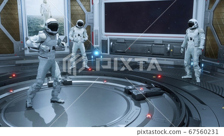 Astronauts relax and have fun on their spaceship. The concept is for fantastic, the futuristic or space travel backgrounds. 3D Rendering Astronauts relax and have fun on their spaceship. The concept is for fantastic, the futuristic or space travel backgrounds. 3D Rendering 67560231
