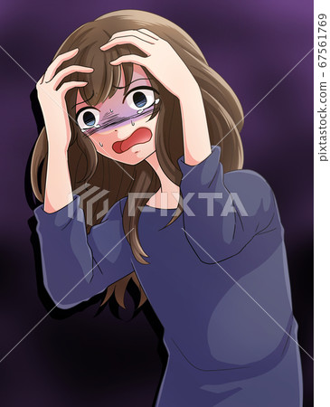 A woman who is driven and turned pale and holds her head 67561769