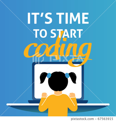 A square image of the girl who studies coding. A 67563915