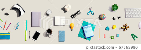 Collection of electronic gadgets and office supplies Collection of electronic gadgets and office supplies 67565980