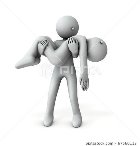A character that carries a patient with a serious body. 3D rendering. 67566112