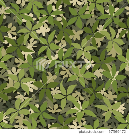 Seamless pattern camouflage texture. The green leaves lying on the ground Seamless pattern camouflage texture. The green leaves lying on the ground 67569472