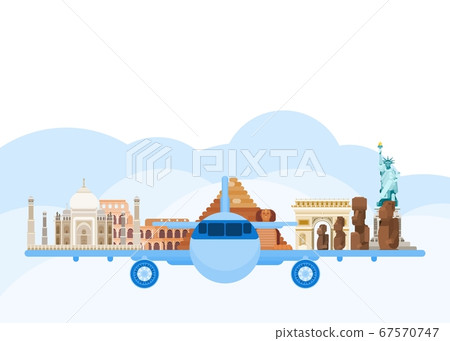 travel around the world by plane. flat vector new travel around the world by plane. flat vector new 67570747