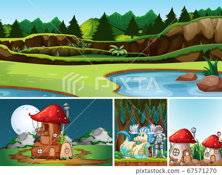 Four different scene of fantasy world with fantasy Four different scene of fantasy world with fantasy 67571270