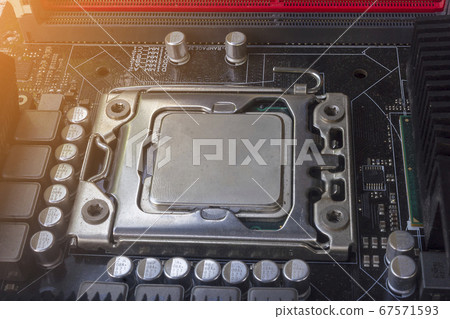 Close up cpu socket on motherboard Computer PC Close up cpu socket on motherboard Computer PC 67571593