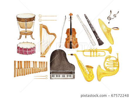 Musical instrument orchestra icon set watercolor illustration 67572248