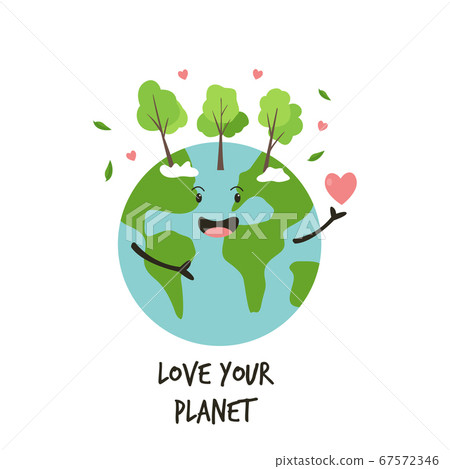 Happy green Earth planet and text Love your - Stock Illustration ...