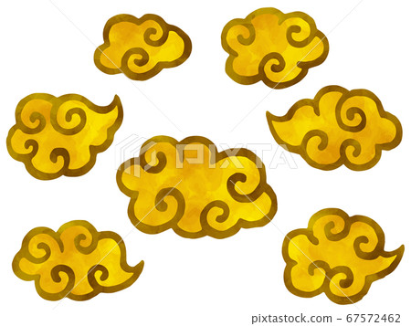 Watercolor style illustration set of gold clouds 67572462