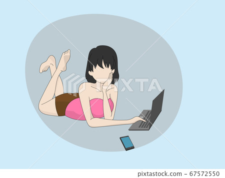 Young women work at home using technology for communication. Young women work at home using technology for communication. 67572550
