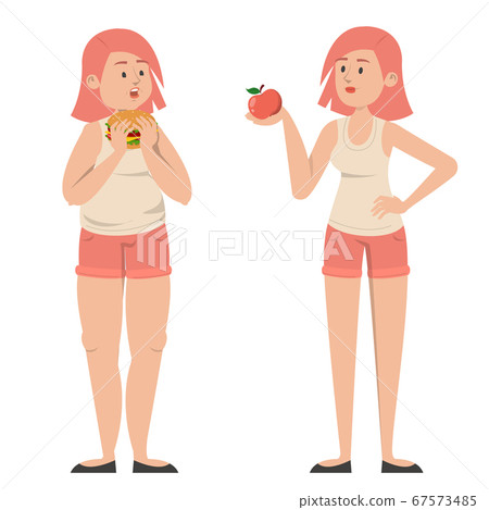 Fat and thin woman vector isolated. Healthy eating 67573485