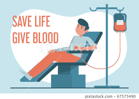 Male blood donor sitting in hospital laboratory 67573490
