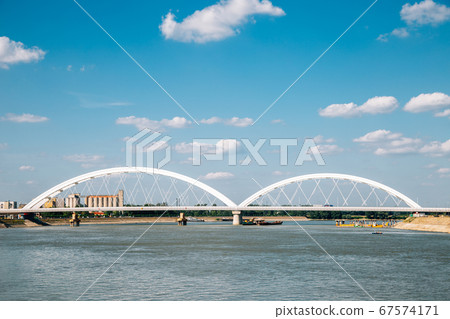 Zezelj bridge on Danube river in Novi Sad, Serbia 67574171