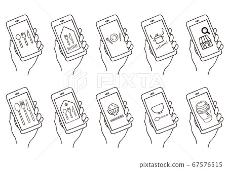 Hand-drawn illustration of rice delivery on smartphone Hand-drawn illustration of rice delivery on smartphone 67576515