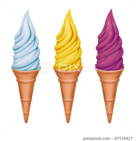 Soft serve ice cream ice set, corn cup 2 (ramune, lemon, grape) Beautiful even when printed 67576927