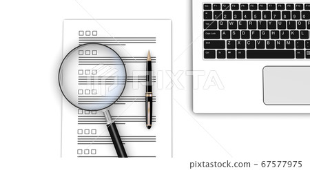 Contract and pen, laptop, loupe (business scene) 67577975
