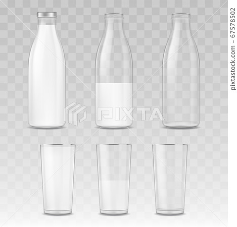 Realistic Detailed 3d Milk Bottle and Glass Set. Vector Realistic Detailed 3d Milk Bottle and Glass Set. Vector 67578502