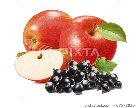 Red apple and black currant isolated on white background 67578830