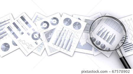 Explore business materials with a magnifying glass 67578902