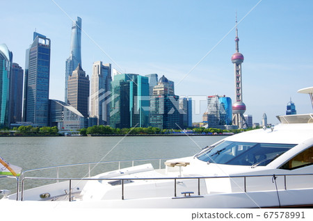 Skyscrapers and cruiser in Pudong New District, Shanghai 67578991