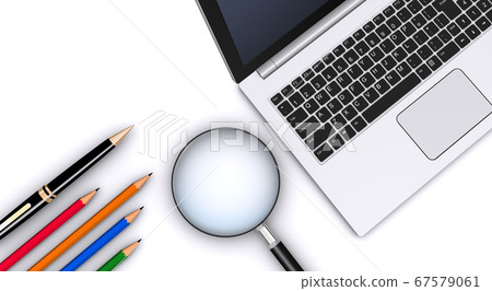 Magnifying glass and keyboard, stationery (business scene) Magnifying glass and keyboard, stationery (business scene) 67579061