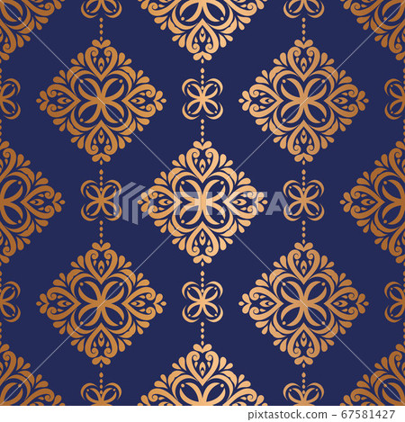 Dark blue and gold ornamental seamless pattern. Dark blue and gold ornamental seamless pattern. 67581427
