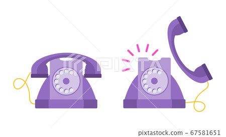 Lilac Retro Old Fashioned Phone Flat Vector Stock Illustration