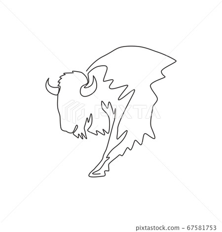 Single continuous line drawing of elegance american bison for multinational company logo identity. 67581753