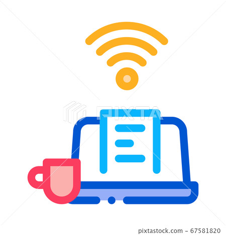 remote work laptop and drink cup icon vector outline illustration 67581820