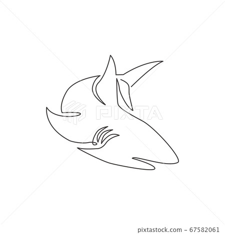 Single continuous line drawing of aggressive shark for nature adventure company logo identity Single continuous line drawing of aggressive shark for nature adventure company logo identity 67582061