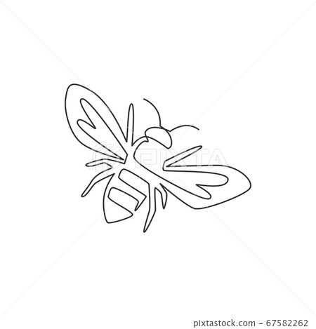 Single continuous line drawing of decorative bee for farm logo identity 67582262