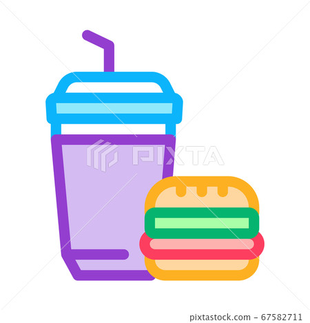 food burger and drink cup icon vector outline... - Stock Illustration ...